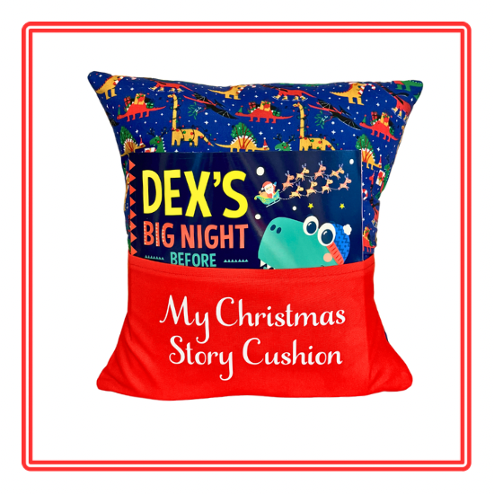 Blue Christmas Dinosaur Children’s Story Cushion